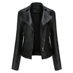 Beaded Leather Women's Long-sleeved Fashion Jacket Lapel Motorcycle Clothing Thin Women's Jacket Pi-Mart