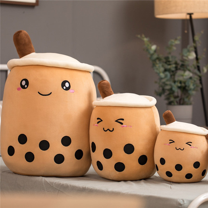 Cute Fruit Drink Plush Stuffed Soft Strawberry Milk Tea Plush Boba Tea Cup Toy Bubble Tea Pillow Cushion Kids Gift Pi-Mart
