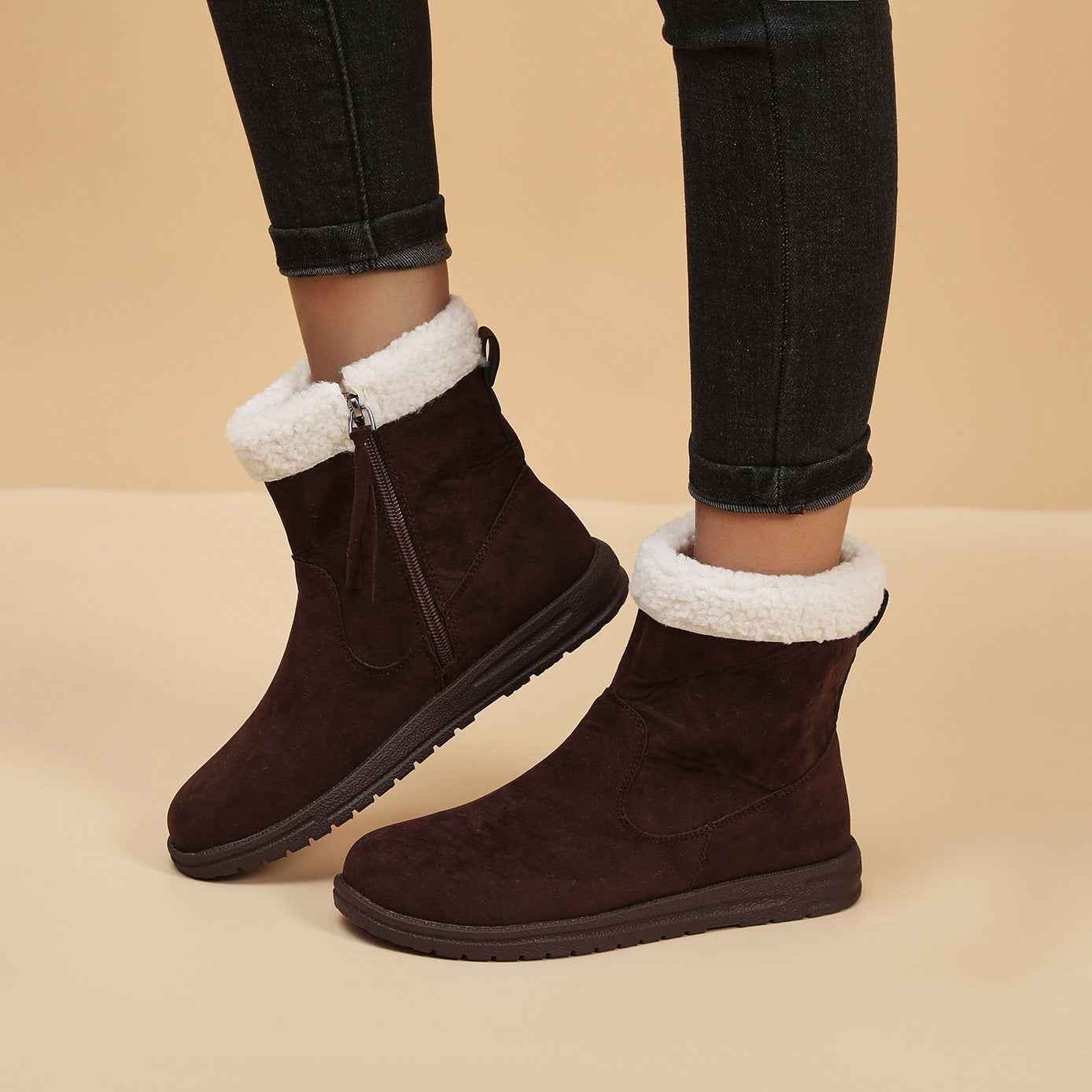 Winter Snow Boots New Fashion Lamb Thickened Warm Fleece Short Boots With Side Zpipper Design Solid Shoes For Women Pi-Mart
