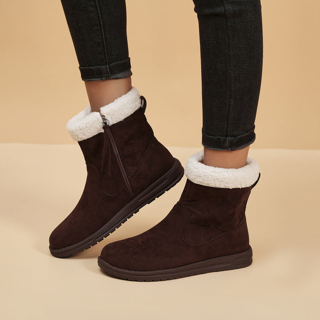Winter Snow Boots New Fashion Lamb Thickened Warm Fleece Short Boots With Side Zpipper Design Solid Shoes For Women Pi-Mart