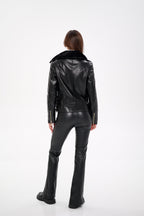 Genuine Mink Fur Embossed Leather Jacket - SJB-DIAMOND ELITES