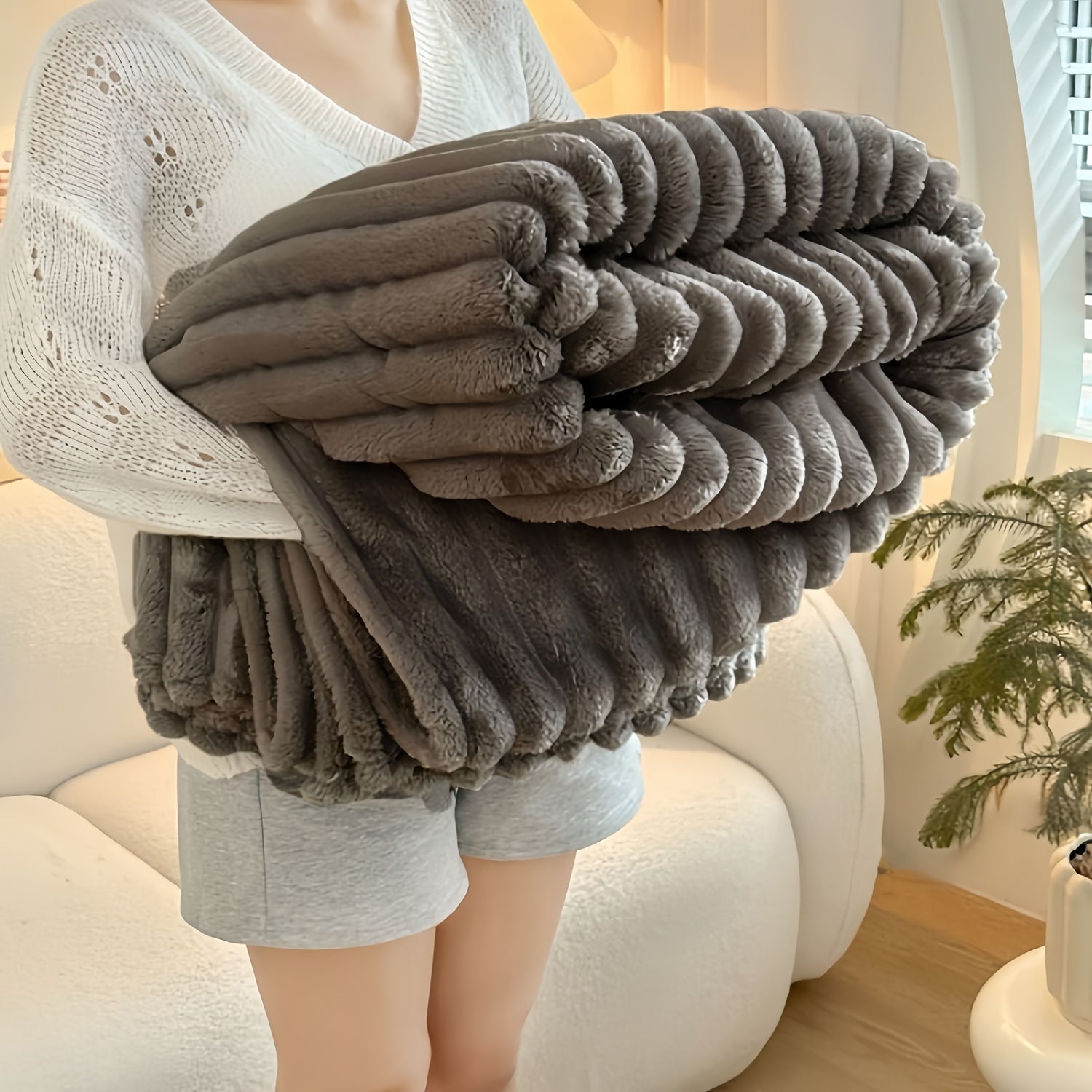 1pc Cozy Double-Sided 3D Rabbit Hair Blanket - Soft, Warm, and Fuzzy for Snuggling Up - Perfect for Office, Outdoor Camping, Sofa, and Gift Giving Lootquake LLC