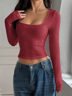 Ribbed Long Sleeve Crop T-Shirt