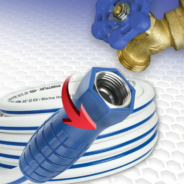 SmartFlex? RV/Marine Hose, 5/8" x 50', 3/4" - 11 1/2 GHT Fittings, Hybrid Polymer Blend, White
