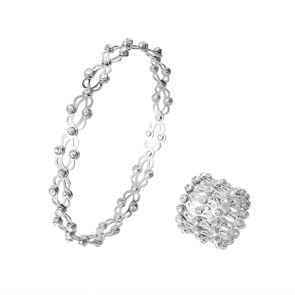 2 In 1 Folding Retractable Rings Bracelet Magic Rhinestone Rings Deformable Bracelet Women Ins Style Adjustable Fashion Jewelry Pi-Mart