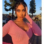 Cotton black short crop top Women autumn v neck off shoulder - SJB-DIAMOND ELITES