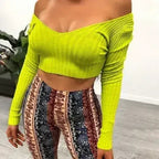 Cotton black short crop top Women autumn v neck off shoulder - SJB-DIAMOND ELITES