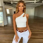 Glamaker One-Shoulder Drawstring Crop Top - Sexy Bodycon - SJB-DIAMOND ELITES