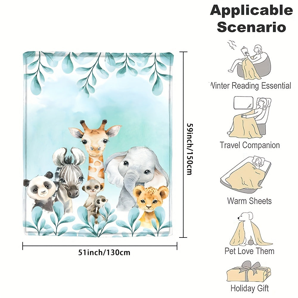 1pc Custom Flannel Blanket, Personalized Cartoon Animal Print Custom Your Name Flannel Blanket, Soft And Warm Memorable Moments Commemorative Blanket, Great Holiday Gift For Classmates, Friends, Family And Lovers, Used For Na