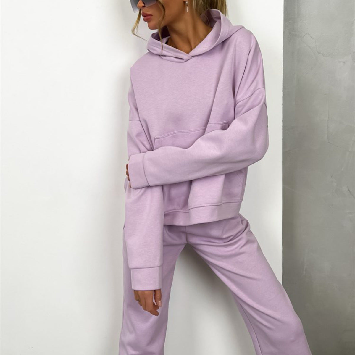 Hooded Pocket Sweatshirt Suit Two-piece Set Pi-Mart