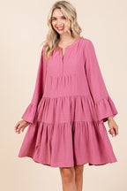 Tiered Notched Flare Sleeve Dress – Fluttering, Playful and Stylish Dress with Ruffled Layers and Trendy Flare Sleeves Stevvex