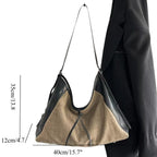 Linen Splicing Vegetable Tanned Cowhide Bag, Large Capacity Casual Bucket Bag, Underarm Shoulder Tote Bag, Hobo Bag for Women - SJB-DIAMOND ELITES