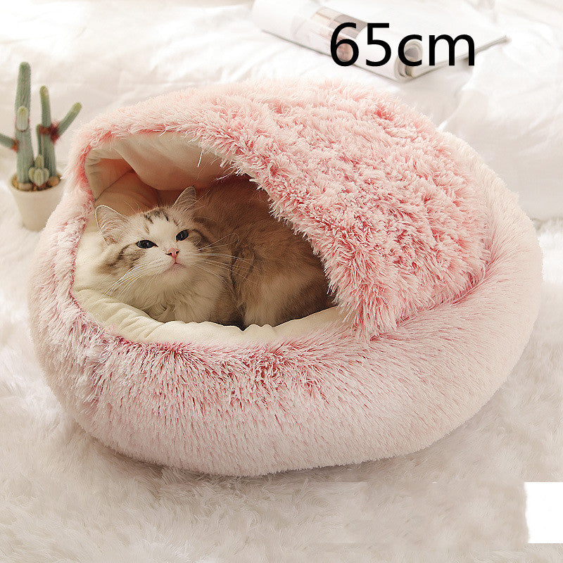 2 In 1 Dog And Cat Bed Pet Winter Bed Round Plush Warm Bed House Soft Long Plush Pets Bed Pi-Mart