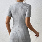 Ladies' Versatile Solid Color Elegant Style Square Neck Button Detail Wrapped Edge Slit Long T-shirt Top - SJB-DIAMOND ELITES
