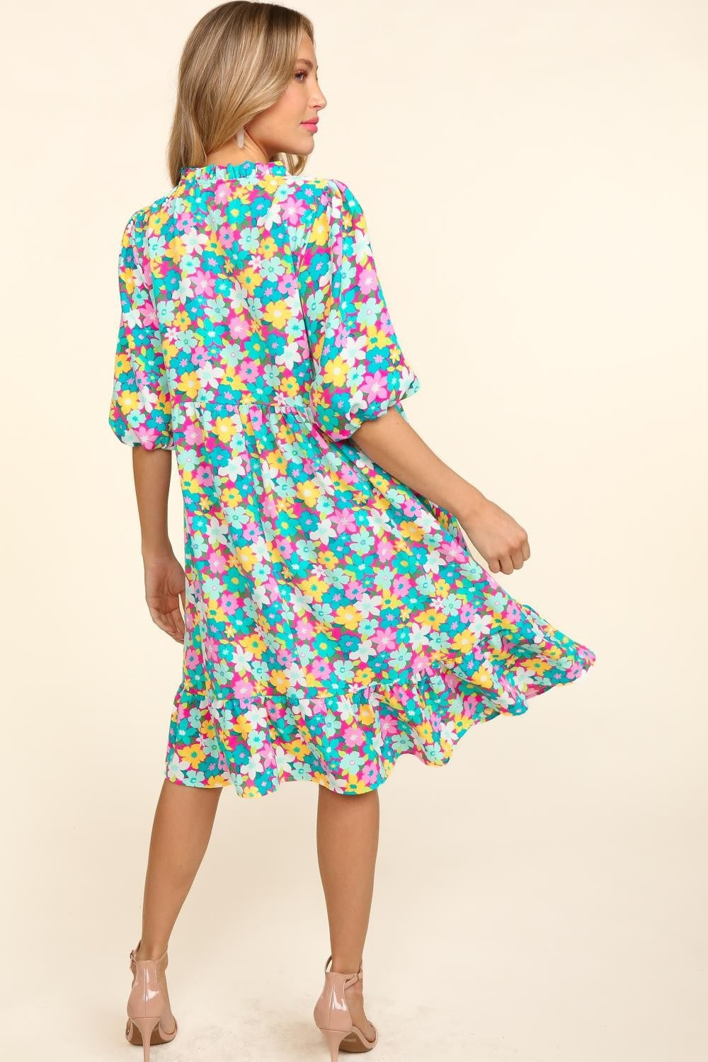 Bubble Sleeve Floral Ruffled Summer Dress For Women – Charming Floral Dress, Feminine Floral Dress, Trendy Bubble Sleeve Dress, Whimsical Ruffled Dress, Elegant Garden Party Dress, Romantic Floral Dress, Chic Bubble Sleeve Dress Stevvex