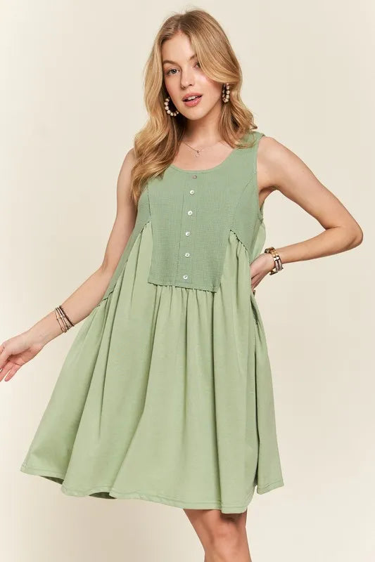 Decorative Button Sleeveless Babydoll Dress For Women – Elegant, Unique, Flowy, Comfortable, Versatile & Stylish Stevvex