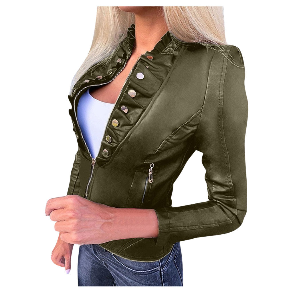 PU motorcycle clothing slim slim winter leather jacket Pi-Mart