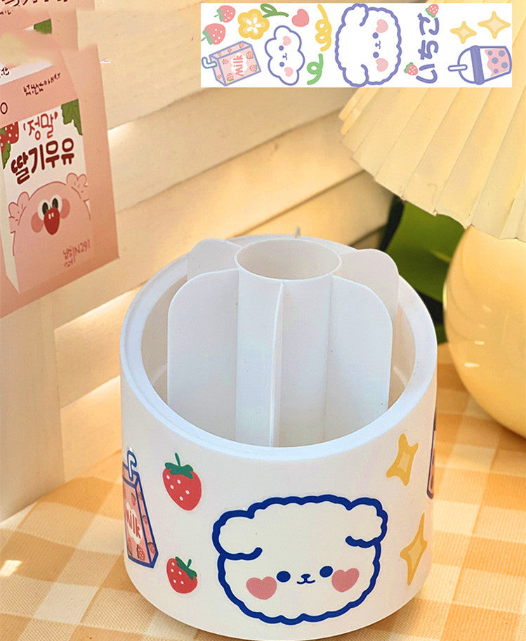 Large-capacity Cute Desktop Dust-proof Makeup Brush Storage Rotating Pen Holder