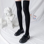 Elastic Solid Thigh High Socks, Japanese Style Over The Knee Socks, Women's Stockings & Hosiery Lootquake LLC