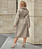 Genuine Mink Fur Rex Fur Trim Virgin Wool Coat in Beige - SJB-DIAMOND ELITES