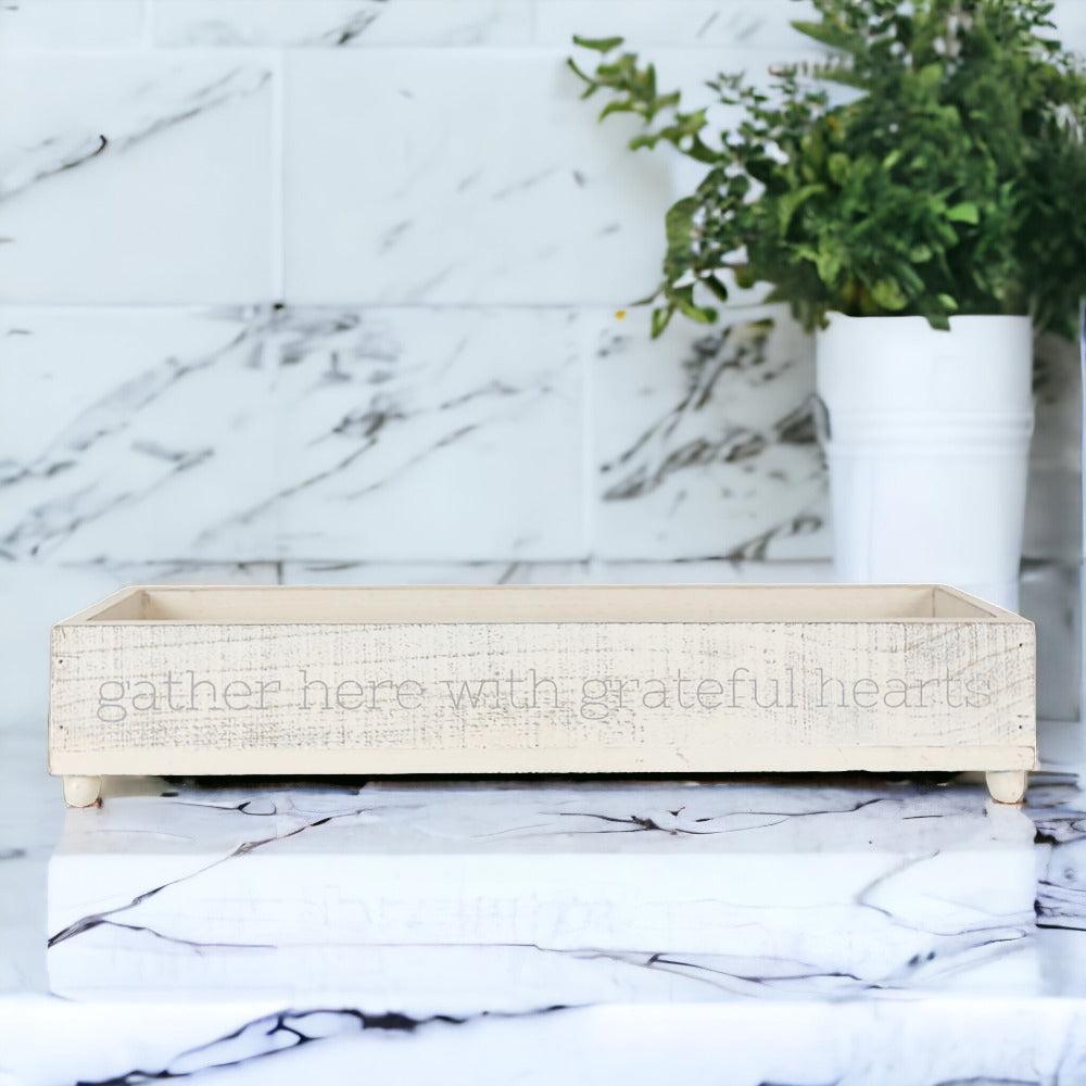 Gather Wooden Tray Long Box Centerpiece 20x12 Rustic Handmade Planter Decorative Storage BandsCo Straps