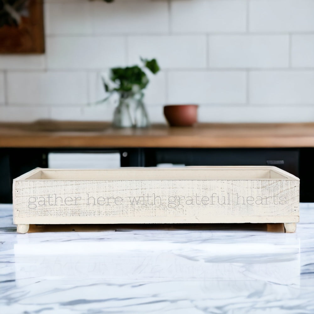 Gather Wooden Tray Long Box Centerpiece 20x12 Rustic Handmade Planter Decorative Storage BandsCo Straps