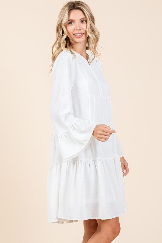 Tiered Notched Flare Sleeve Dress – Playful and Stylish Dress with Flare Sleeves and Notched Neckline Stevvex