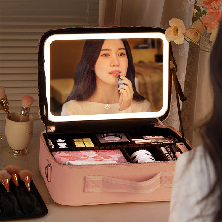 Smart LED Cosmetic Case With Mirror Cosmetic Bag Large Capacity Fashion Portable Storage Bag Travel Makeup Bags Pi-Mart