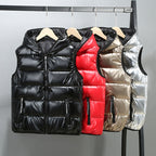 Shiny Down Cotton Vest With Hood Pi-Mart