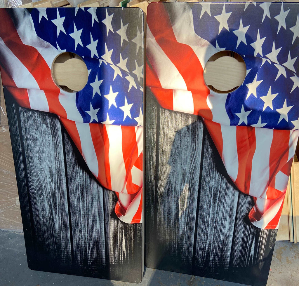 American flag blended cornhole set blastcornhole