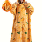 Plus Size Pumpkin Print Flannel Blanket Hoodie - Soft, Cozy, Plush, Hooded, Winter Outwear for Women with Halloween Theme Lootquake LLC