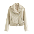 Street Handsome Belt Motorcycle Leather Ladies Jacket Pi-Mart