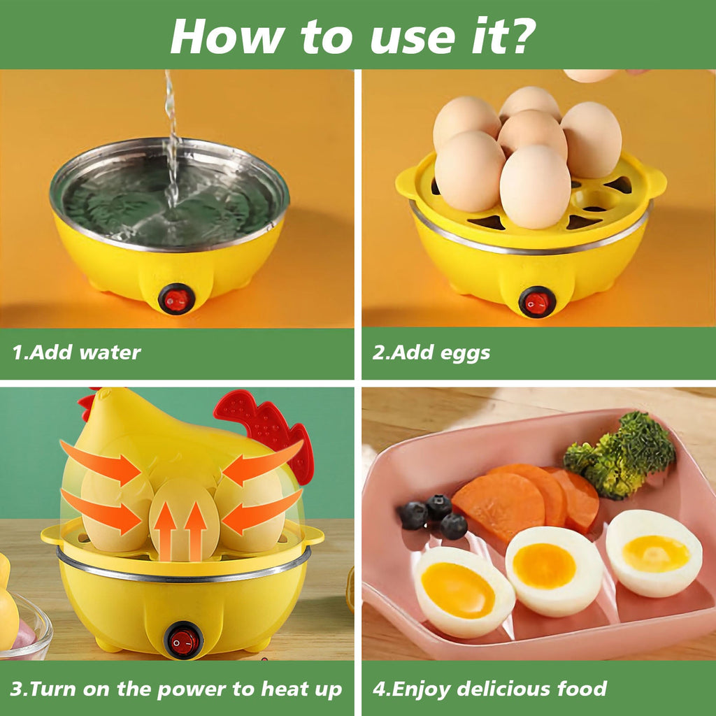 Egg Cooker, Egg Boiler With Steamer Attachment For Soft And Hard Boiled Eggs, Poached Boiled & Omelette Maker Machine Steamer, 7 Egg Capacity Pi-Mart