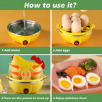Egg Cooker, Egg Boiler With Steamer Attachment For Soft And Hard Boiled Eggs, Poached Boiled & Omelette Maker Machine Steamer, 7 Egg Capacity Pi-Mart