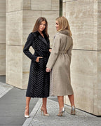 Genuine Mink Fur Rex Fur Trim Virgin Wool Coat in Beige - SJB-DIAMOND ELITES