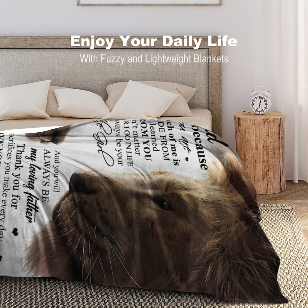 1pc Cozy Flannel Blanket, Car Interior Blanket- To My Dad, Love, Your Daughter, Lion Theme, All-Season Softness For Sofa, Couch, Office, Camping, Bed, Travel, And Living Room, Gifts For Friends, Besties, Sisters, Family, Birt