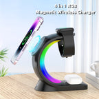 4 In 1 Magnetic Wireless Charger Fast Charging For Smart Phone Atmosphere Light Charging Station For Airpods Pro I-phone Watch Pi-Mart