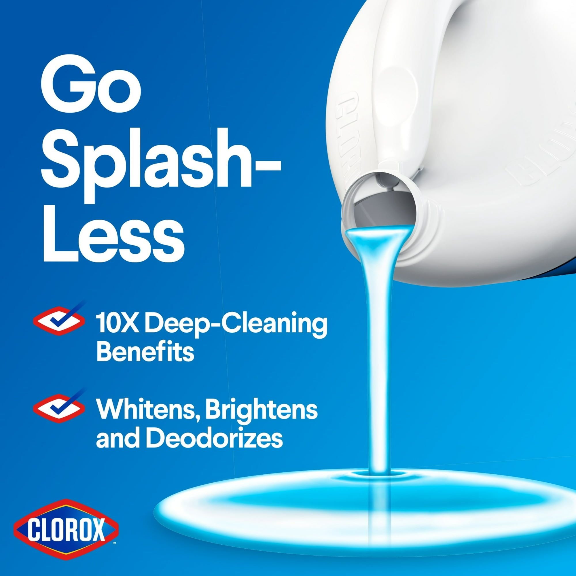 Clorox Splash-Less Liquid Bleach, Regular, 55 oz Bottle - SJB-DIAMOND ELITES