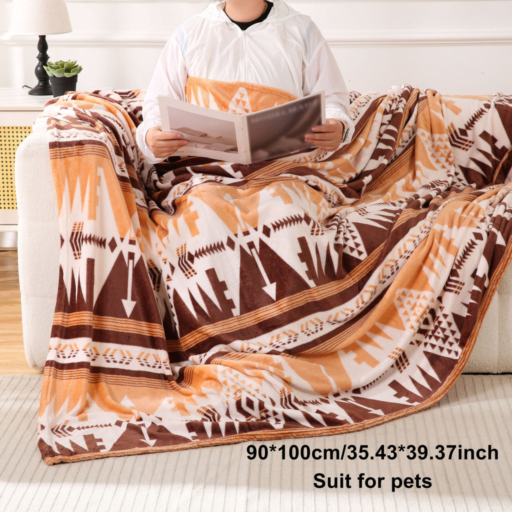 1pc Southwest Native American Flannel Polyester Throw Double-side Printed Blanket, Aztec Geometry Pattern Travel Couch Bed Blanket Plush Soft Lightweight Blanket For All Season Lootquake LLC