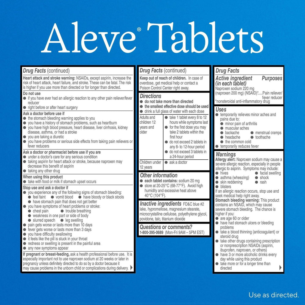 Aleve Tablets Easy Open Arthritis Cap Naproxen Sodium Pain Reliever, 200 Count - SJB-DIAMOND ELITES
