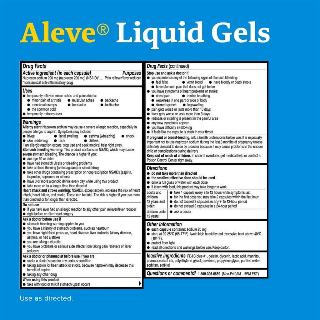 Aleve Liquid Gels Naproxen Sodium Pain Reliever, 20 Count EasyOptionXY LLC