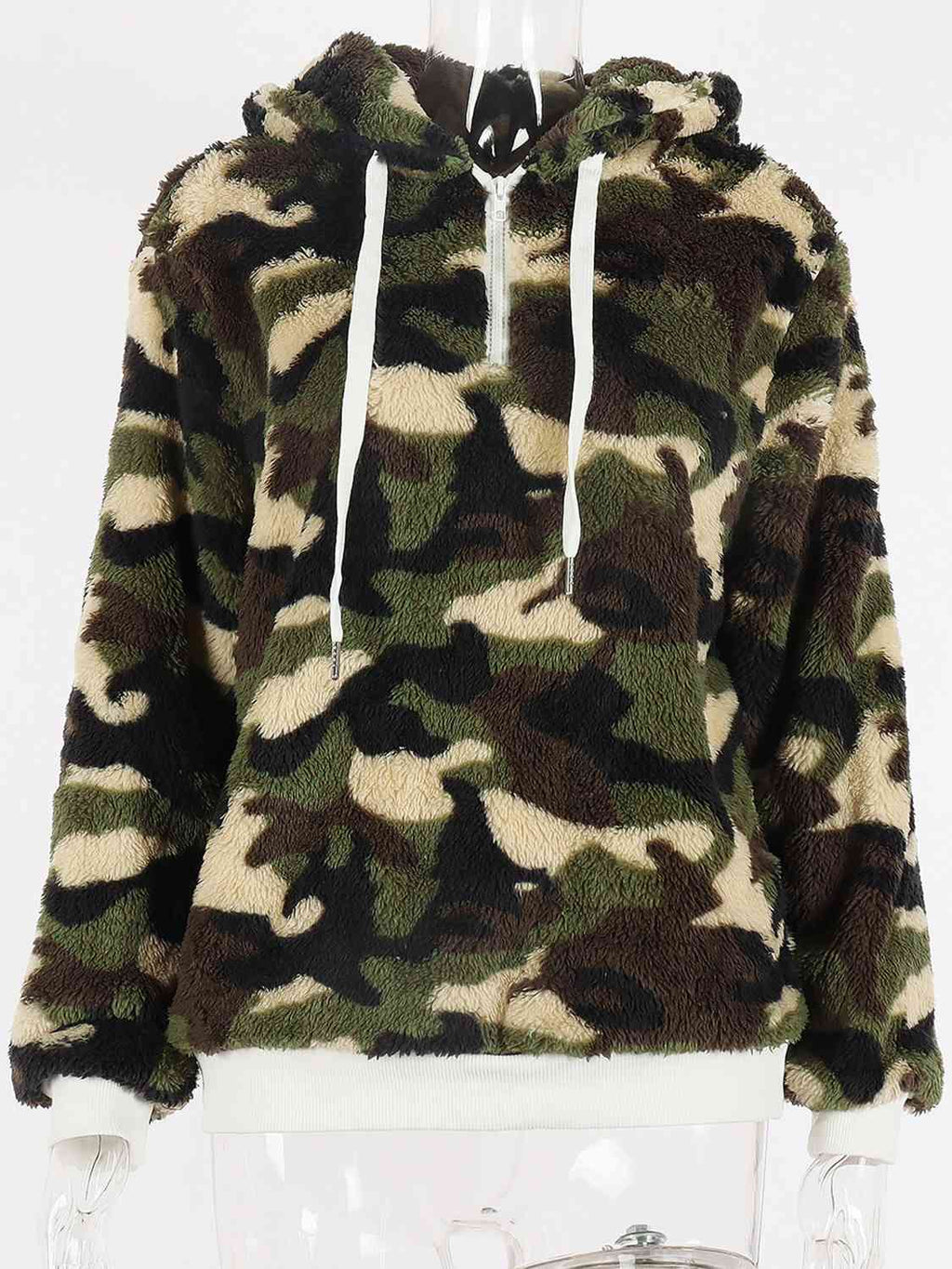 Printed Drawstring Long Sleeve Hoodie Pi-Mart