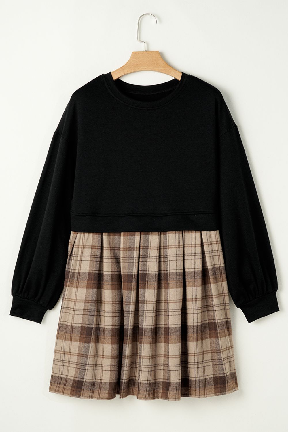Vintage Plaid Round Neck Long Sleeve Mini Dress Cozy & Stylish Dress Retro Design Dress For Party Stevvex