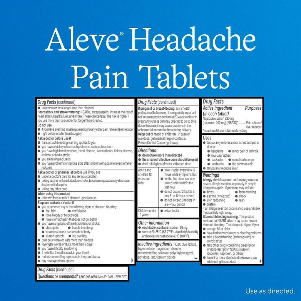 Aleve Headache Pain Reliever Naproxen Sodium Tablets, 90 Count EasyOptionXY LLC