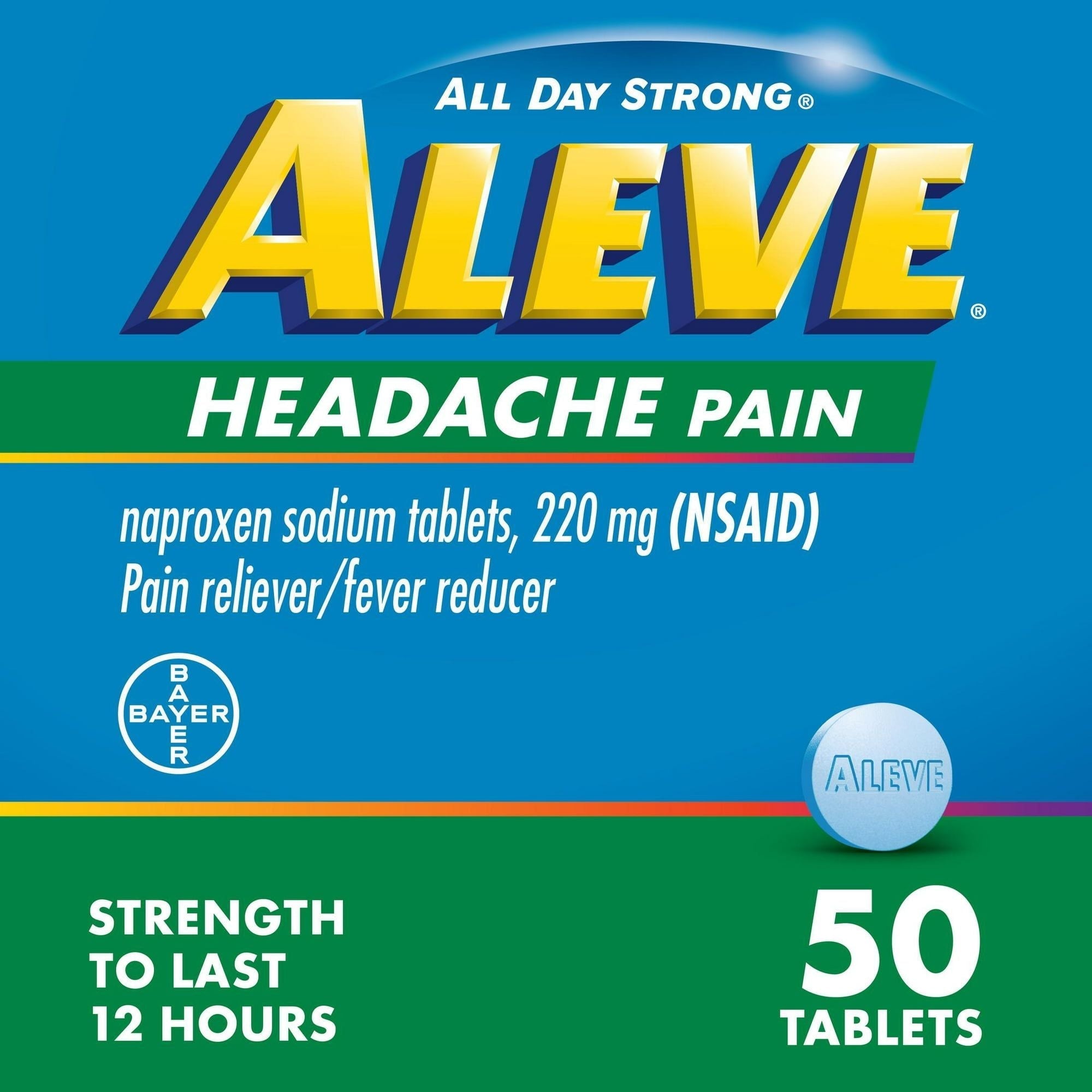 Aleve Headache Pain Reliever Naproxen Sodium Tablets, 50 Count EasyOptionXY LLC