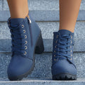 Fashoin Leopard Print Ankle Boots Winter Square Heel Suede Lace-up Zip Boots Women Casual Versatile Shoes Autumn And Winter Pi-Mart