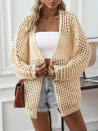 Openwork Open Front Long Sleeve Cardigan - SJB-DIAMOND ELITES