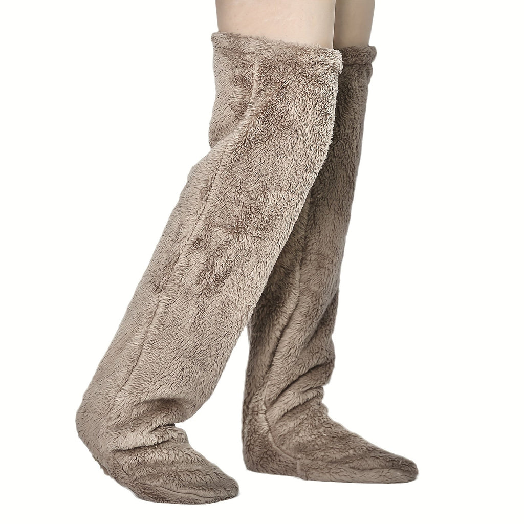Fuzzy Thigh High Stockings, Warm Over-the-Knee Socks for Women, Solid Color Lootquake LLC