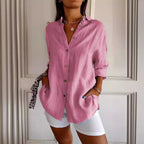 Lapel Long Sleeve Shirt Women's Single-breasted Pleated Shirt Pi-Mart