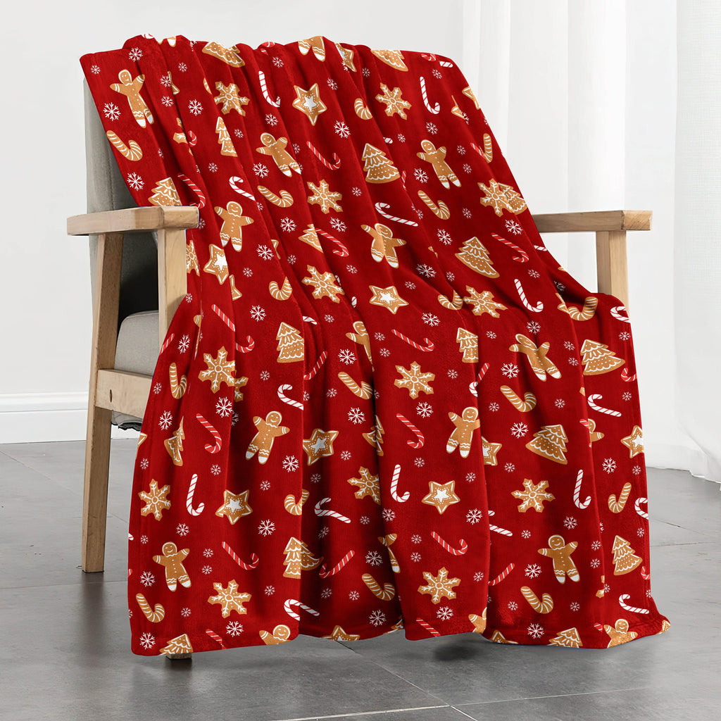 1pc Christmas Theme Blanket, Red Gingerbread Man Christmas Tree Blanket, Soft Warm Throw Blanket Nap Blanket For Couch Sofa Office Bed Camping Travel, Multi-purpose Gift Blanket For All Season Lootquake LLC